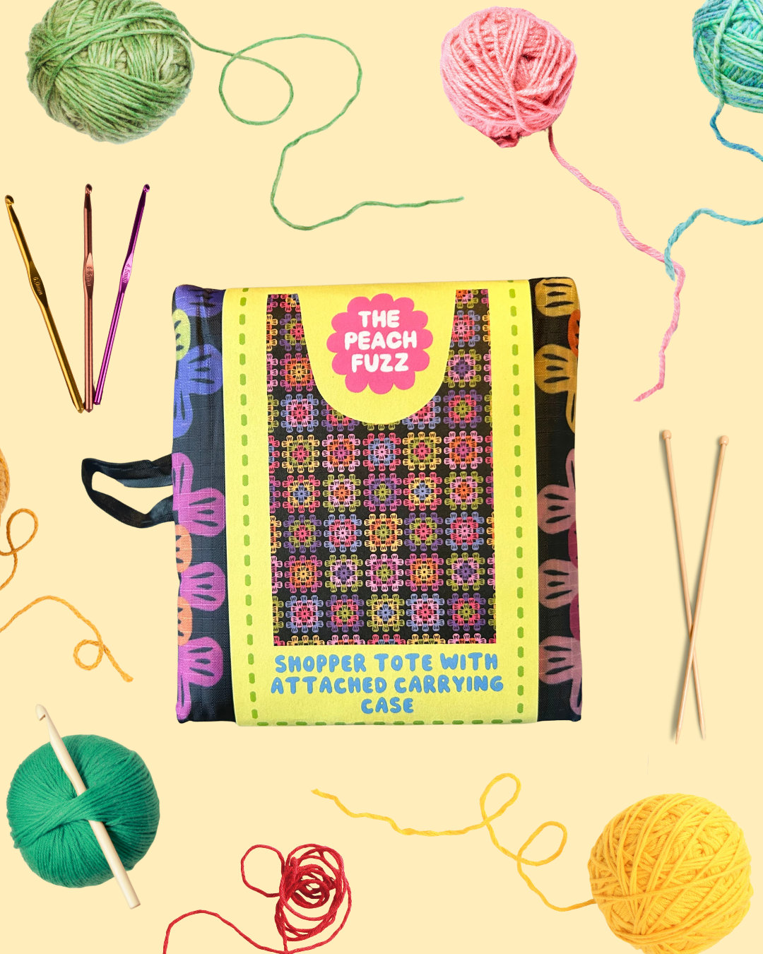 The Peach Fuzz - Granny Square Folding Shopper Tote