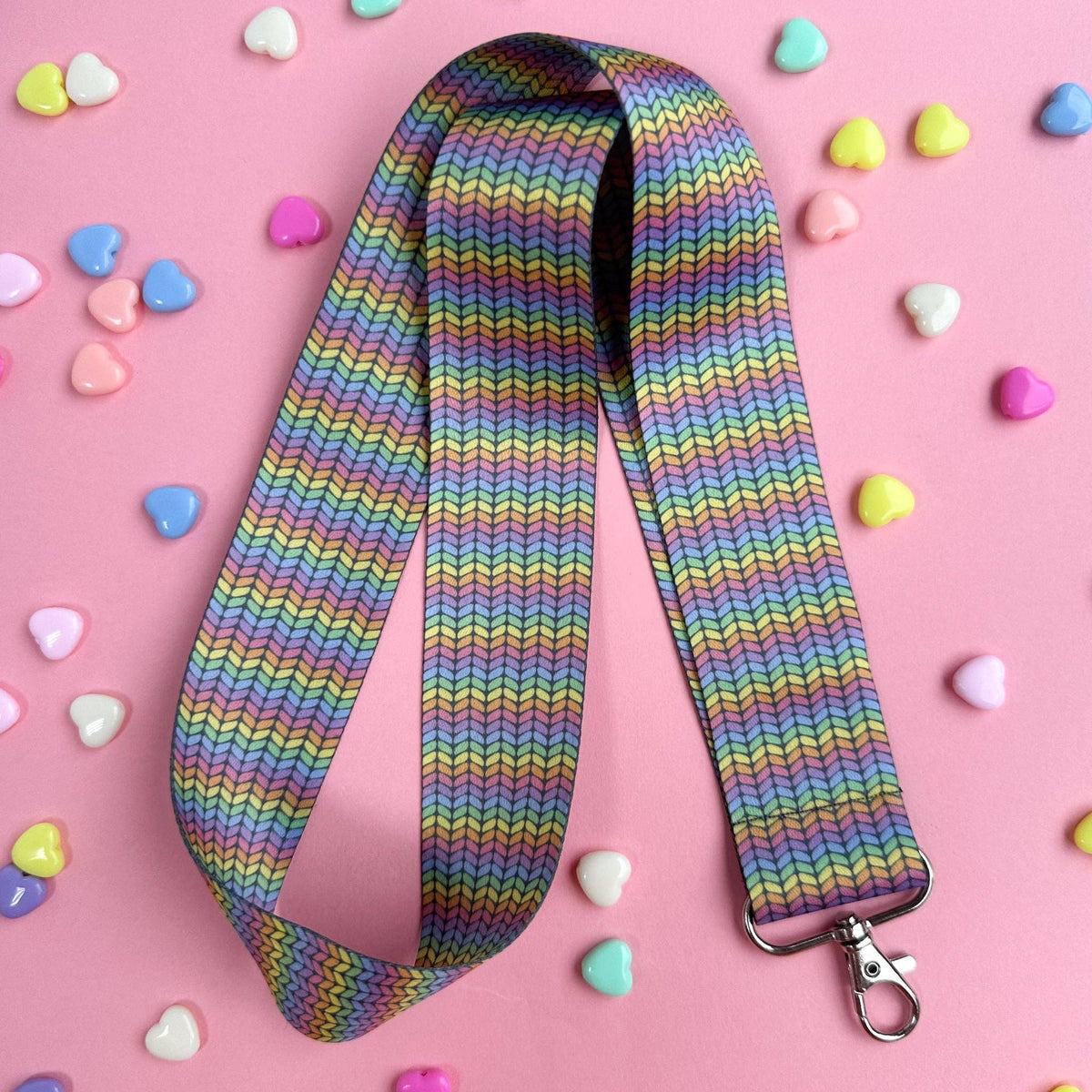 Kitty with a Cupcake - Rainbow Knit Lanyard