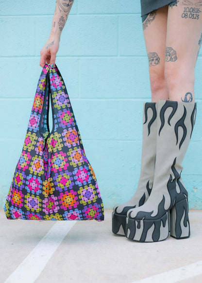 The Peach Fuzz - Granny Square Folding Shopper Tote
