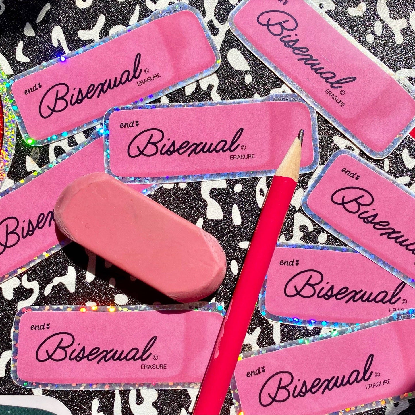 The Peach Fuzz - End Bisexual Erasure Glitter Sticker