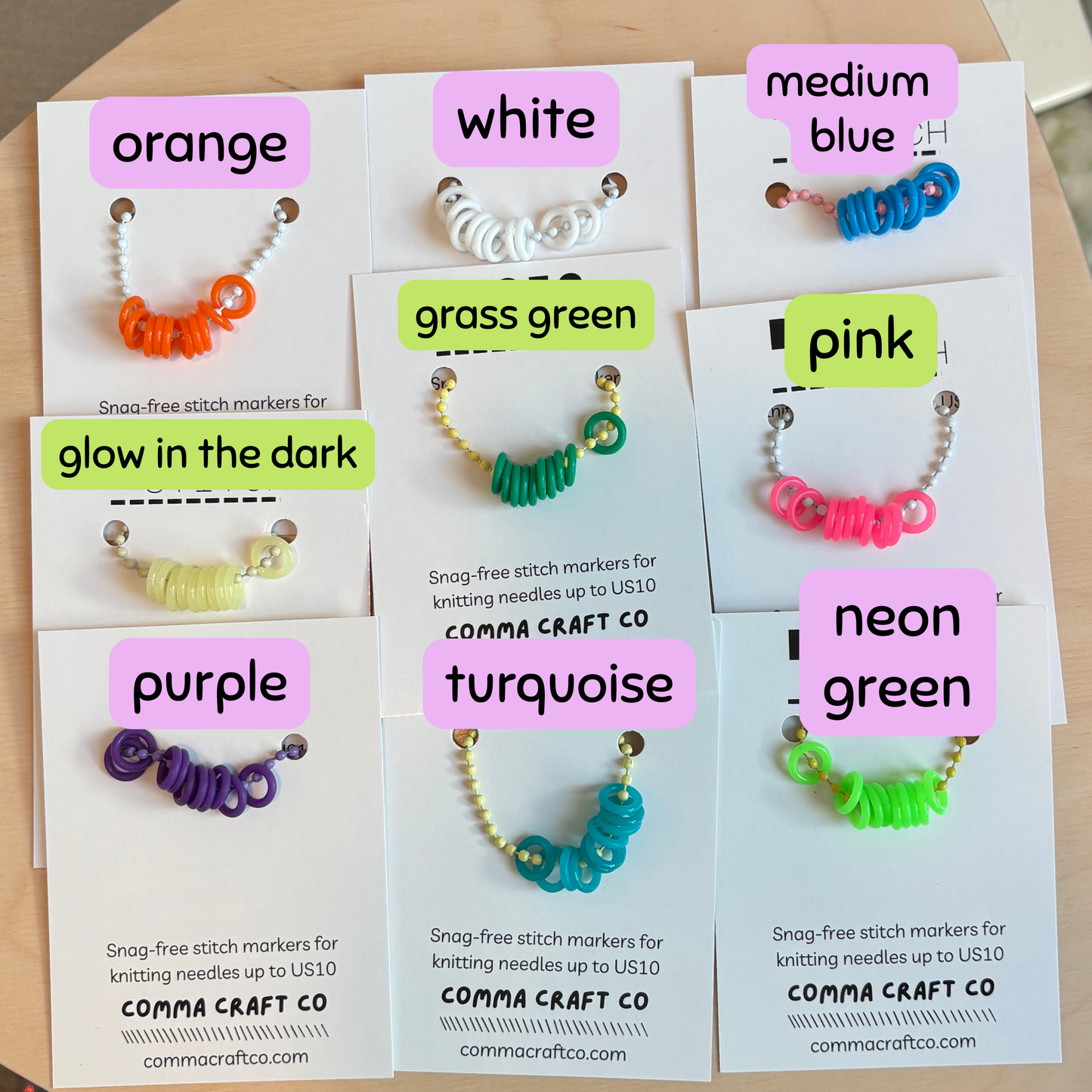 Comma Craft Co - Neon Snag-Free Silicone Stitch Markers
