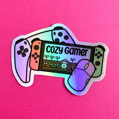 Kitty with a Cupcake - Cozy Gamer Holographic Sticker