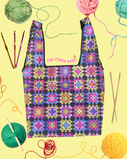 The Peach Fuzz - Granny Square Folding Shopper Tote