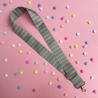 Kitty with a Cupcake - Rainbow Knit Lanyard