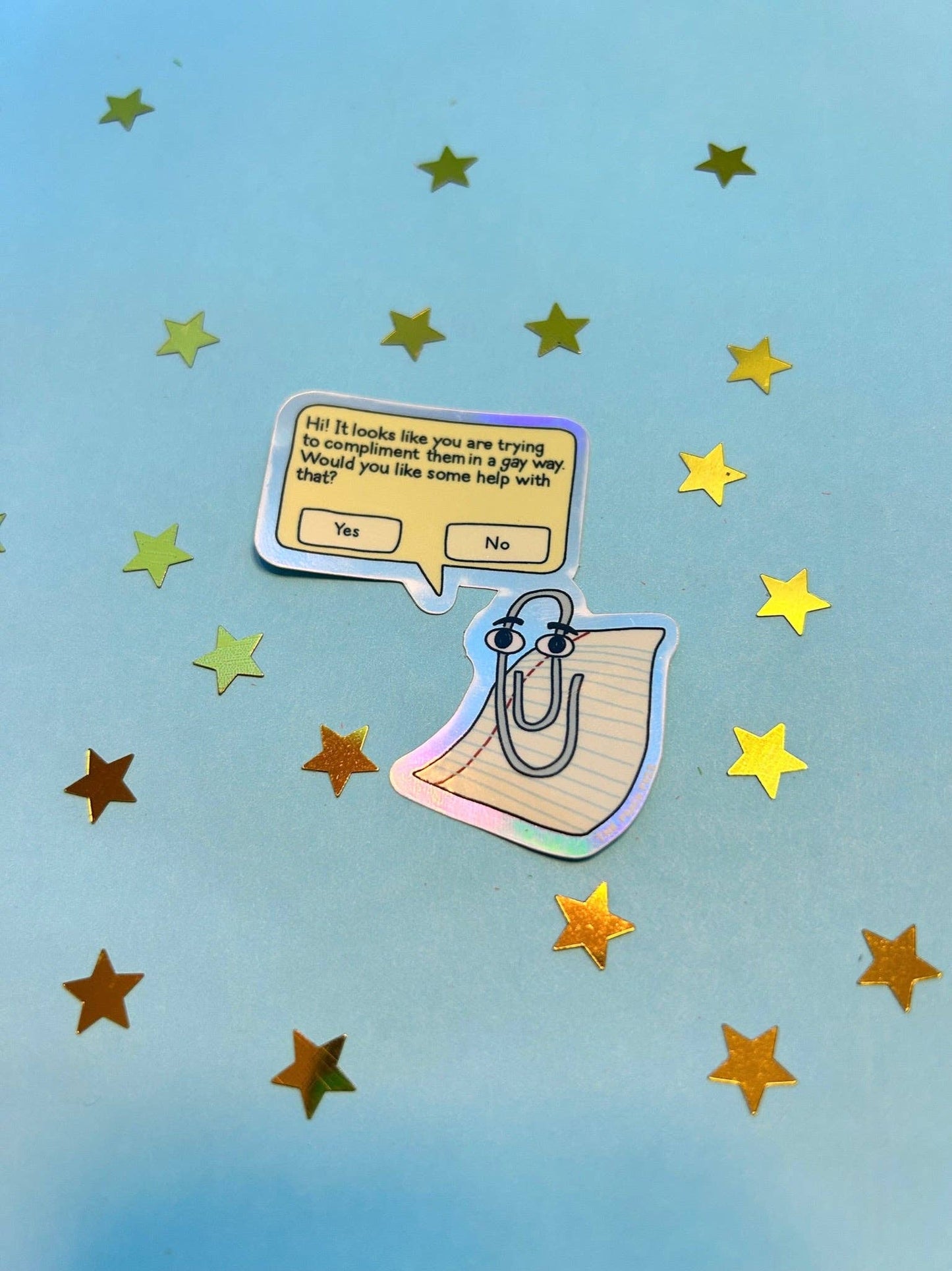 The Peach Fuzz - Gay Clippy Holographic Sticker
