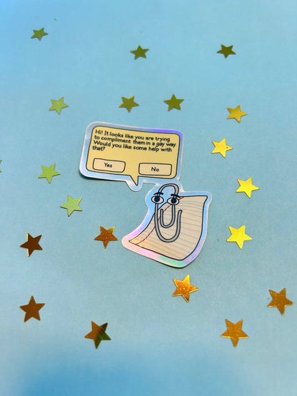 The Peach Fuzz - Gay Clippy Holographic Sticker