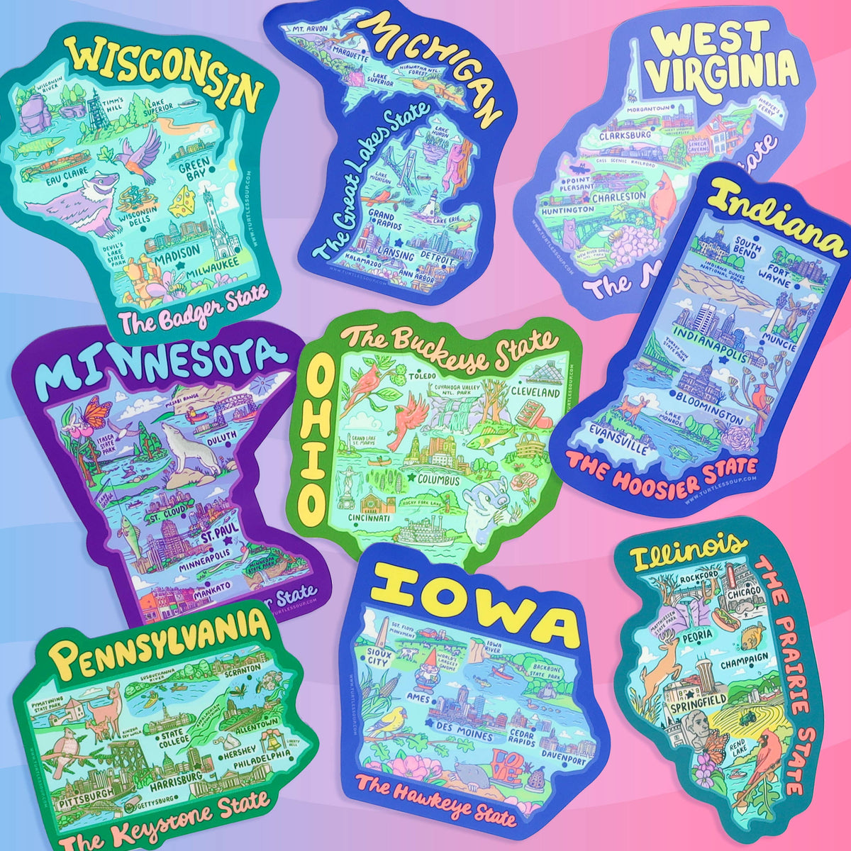 Turtle's Soup - Ohio Map Art Buckeye State Cleveland Car Decal Vinyl Sticker