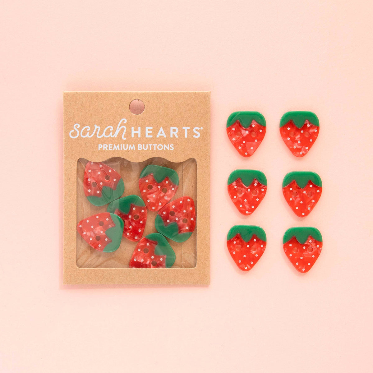 Sarah Hearts - Strawberry Large 1" Buttons