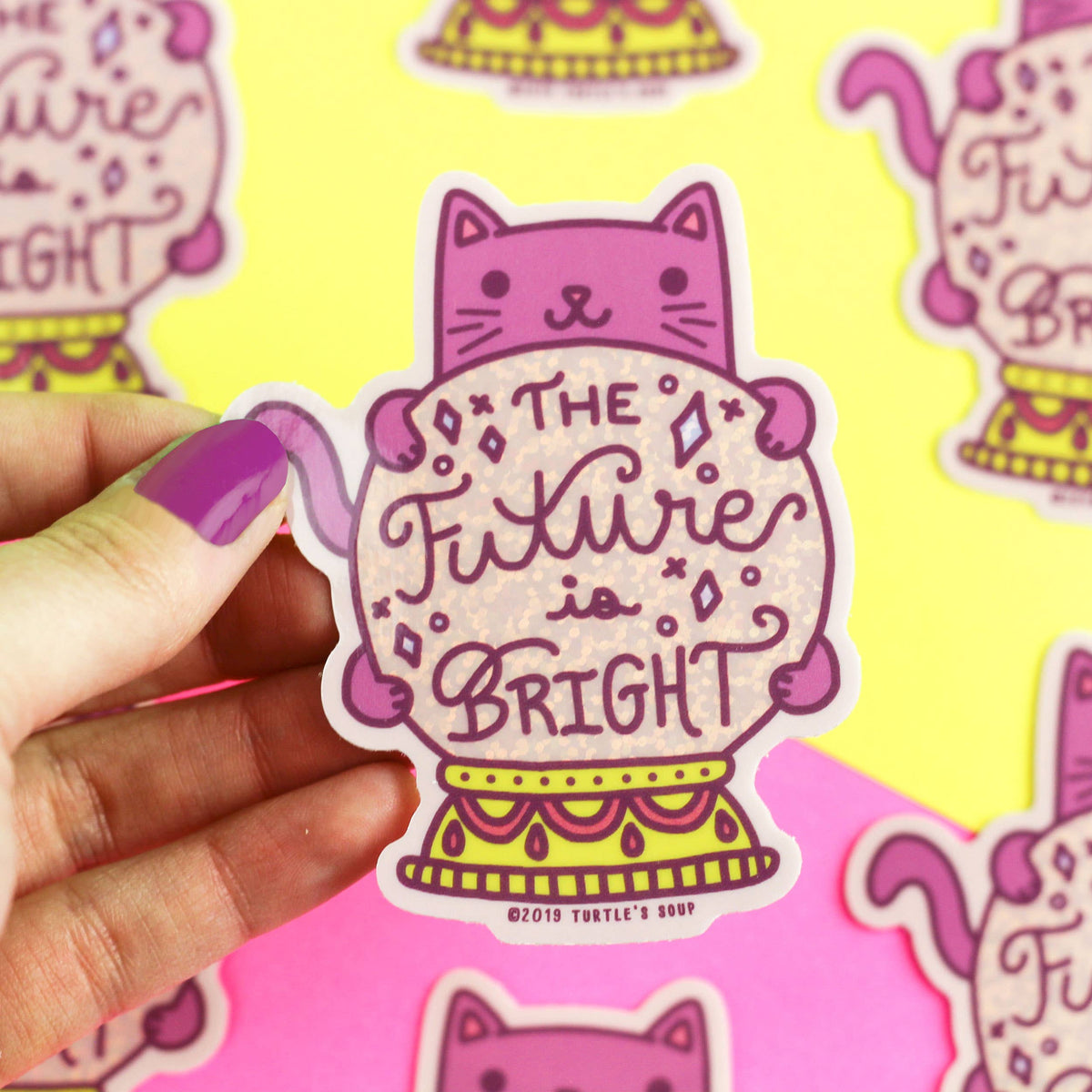 Turtle's Soup - Future is Bright Fortune Teller Cat Vinyl Sticker (Glitter)