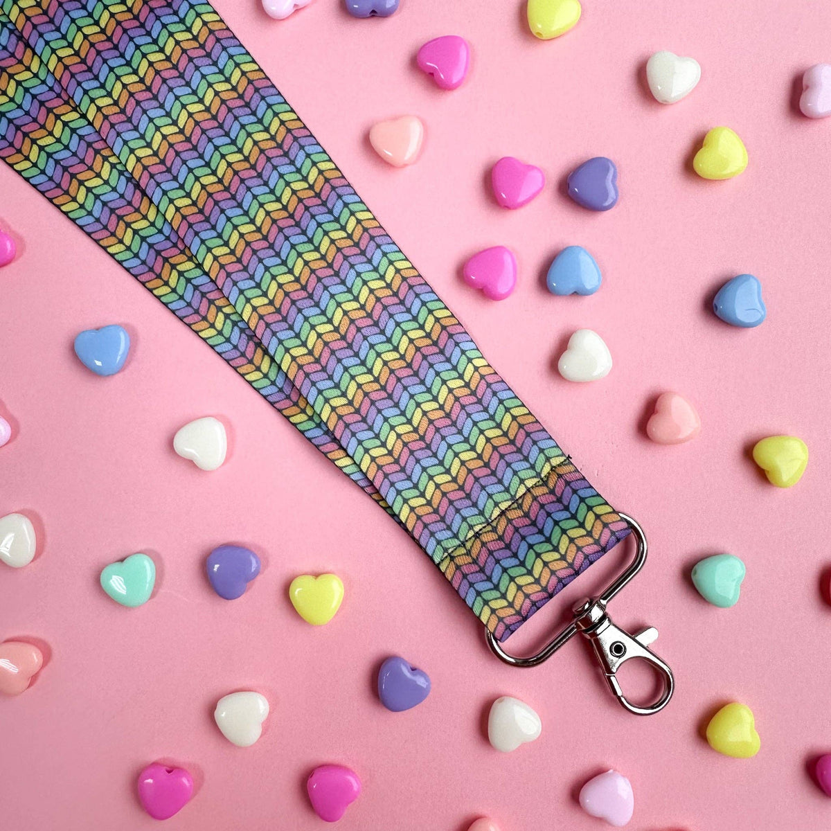 Kitty with a Cupcake - Rainbow Knit Lanyard