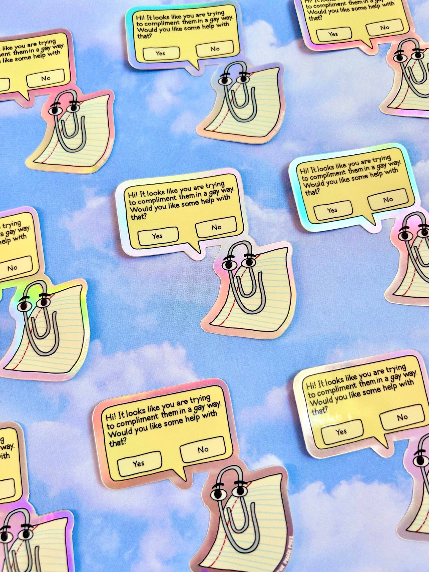 The Peach Fuzz - Gay Clippy Holographic Sticker