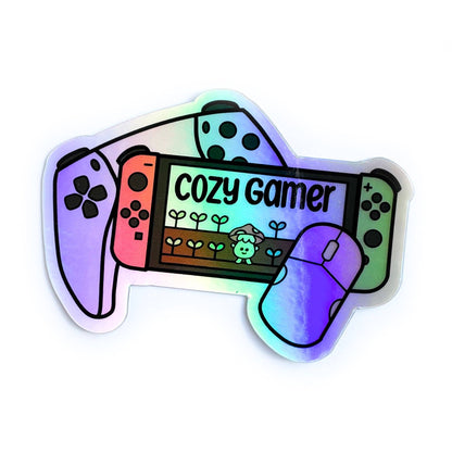 Kitty with a Cupcake - Cozy Gamer Holographic Sticker