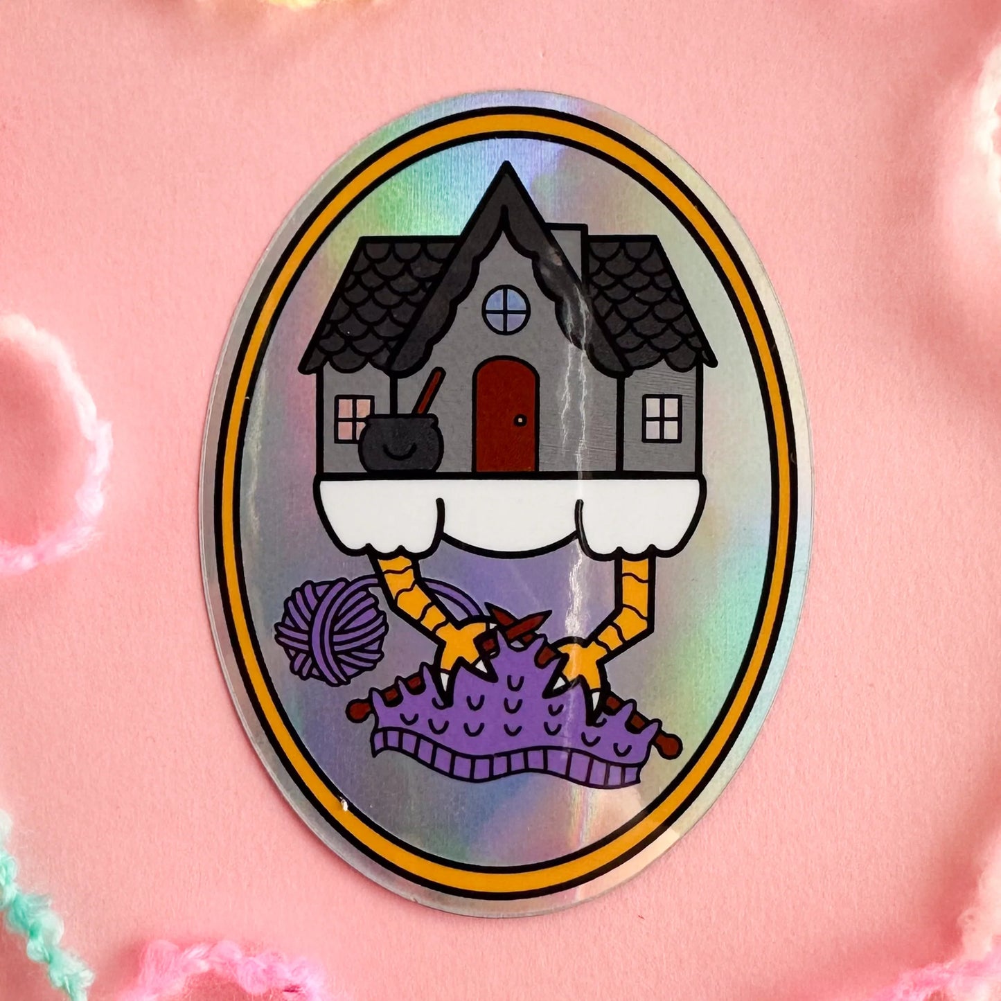 Kitty with a Cupcake - Baba Yaga Knitting Holographic Sticker