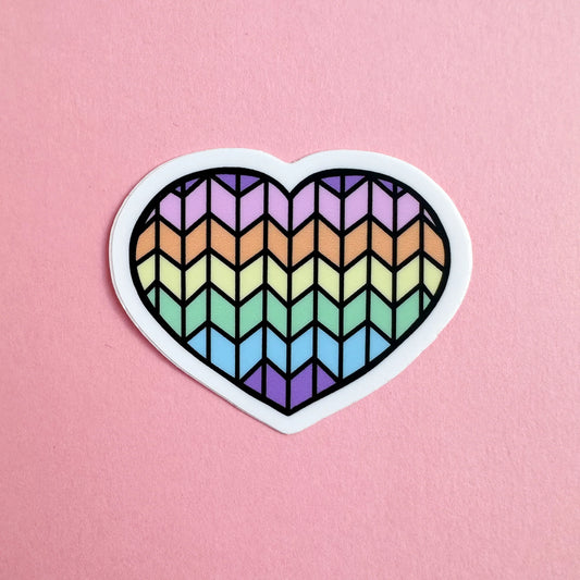 Kitty with a Cupcake - Pastel Rainbow Knit Heart Sticker