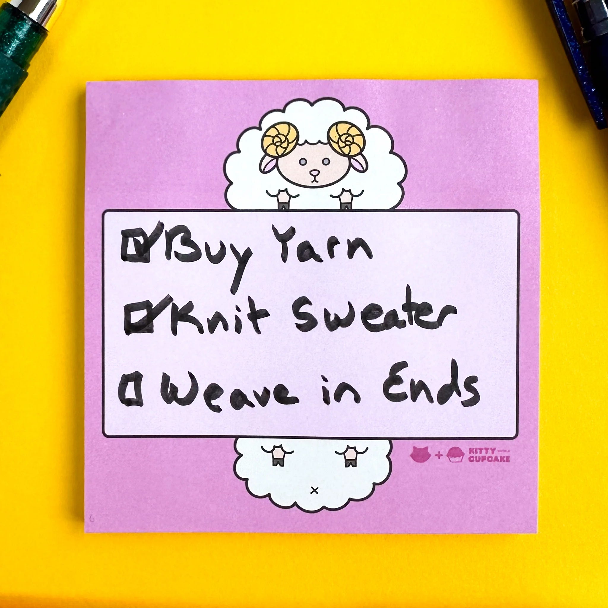 Kitty with a Cupcake - Sheep Sticky Notes – Silver Lining Yarns