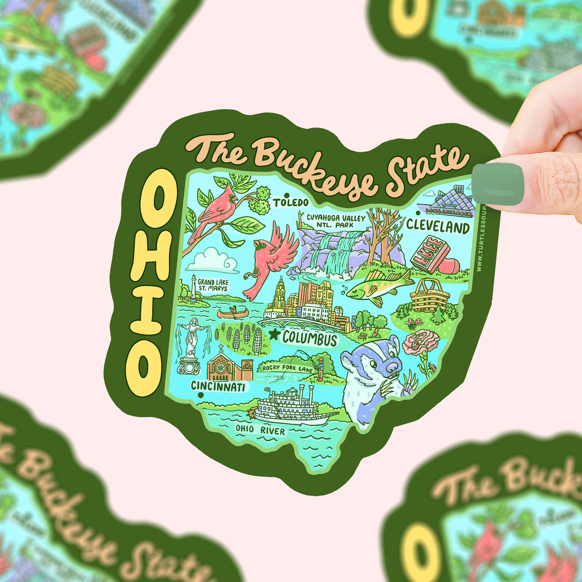 Turtle's Soup - Ohio Map Art Buckeye State Cleveland Car Decal Vinyl Sticker