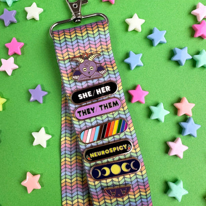 Kitty with a Cupcake - Rainbow Knit Lanyard