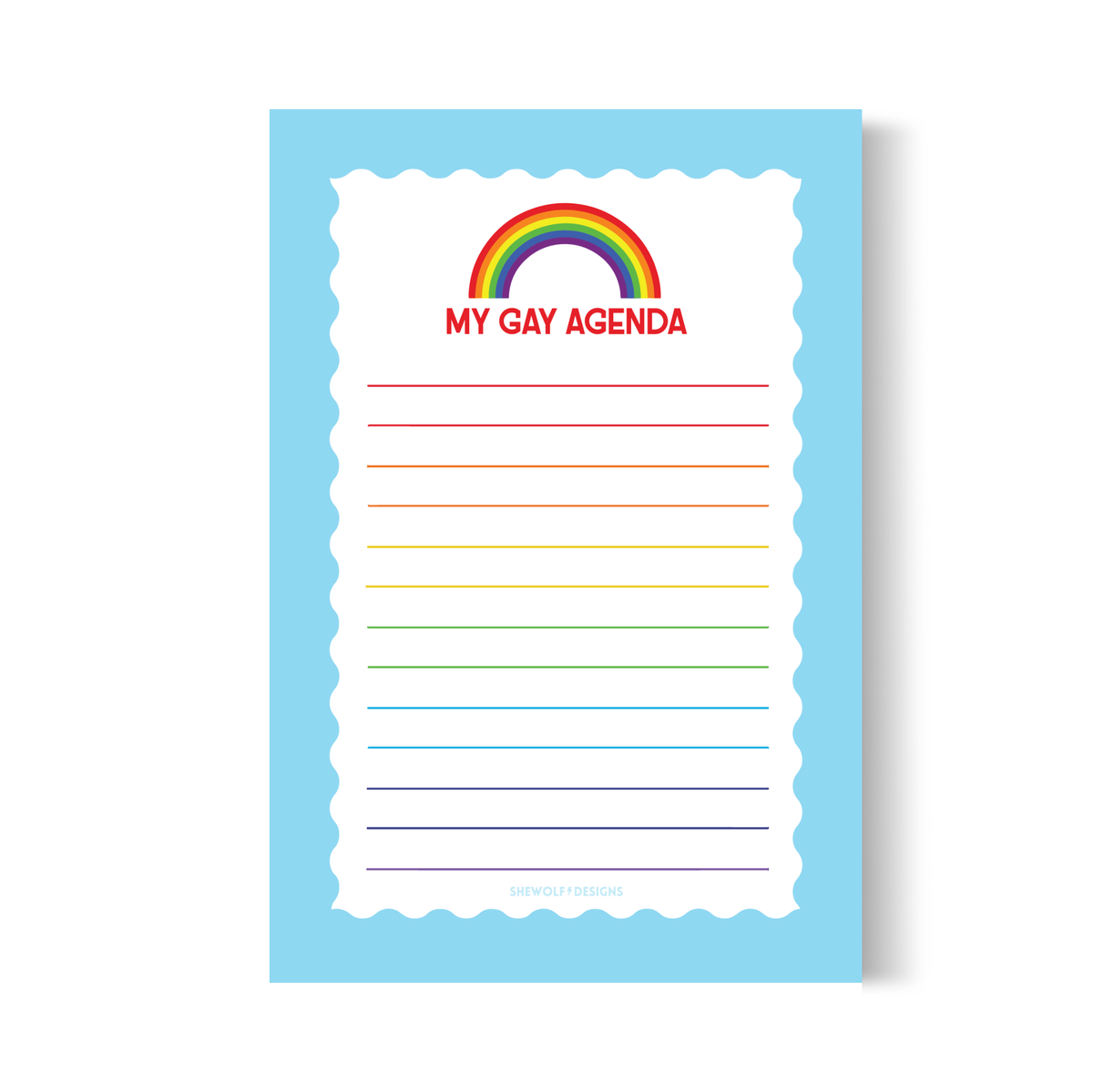 SHEWOLF Designs - My Gay Agenda Notepad - LGBTQ+ Holiday Gift with Pride Flag