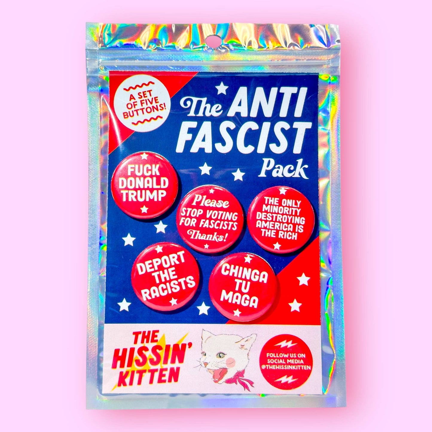The Hissin' Kitten - The Anti Fascist Button Pack