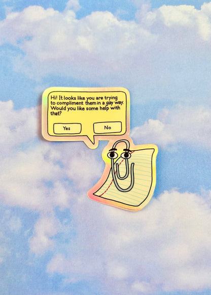 The Peach Fuzz - Gay Clippy Holographic Sticker