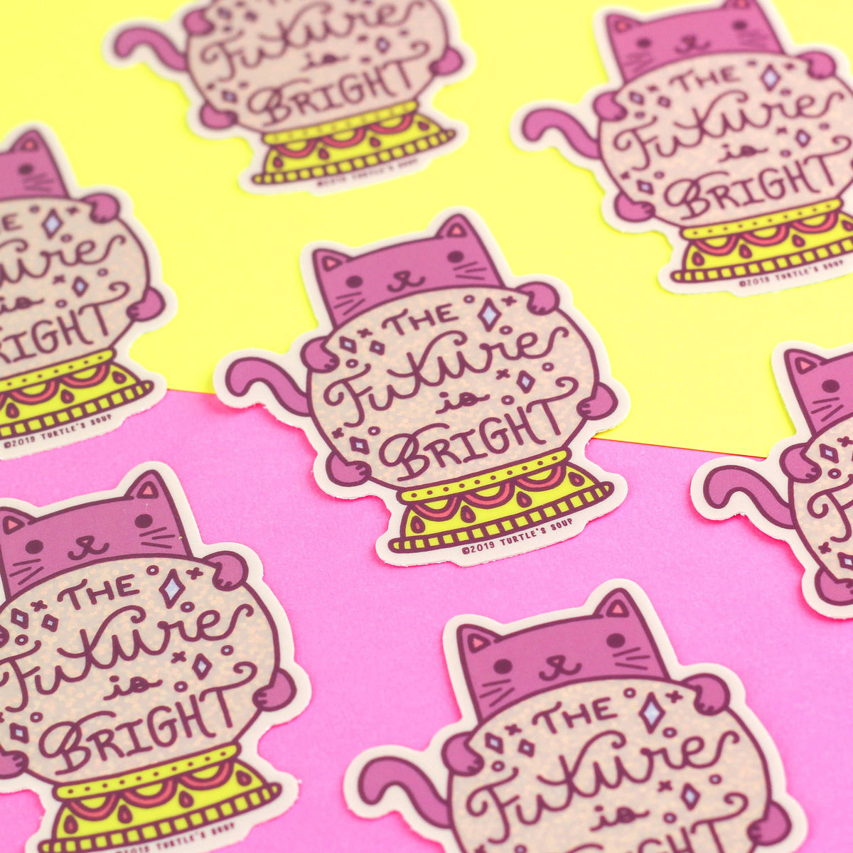 Turtle's Soup - Future is Bright Fortune Teller Cat Vinyl Sticker (Glitter)
