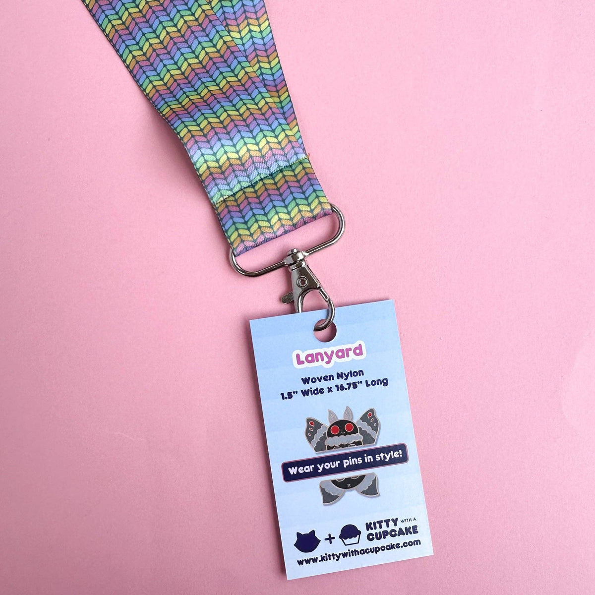 Kitty with a Cupcake - Rainbow Knit Lanyard