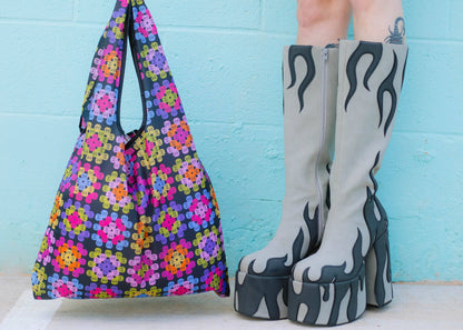 The Peach Fuzz - Granny Square Folding Shopper Tote