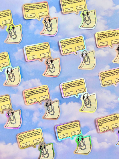 The Peach Fuzz - Gay Clippy Holographic Sticker