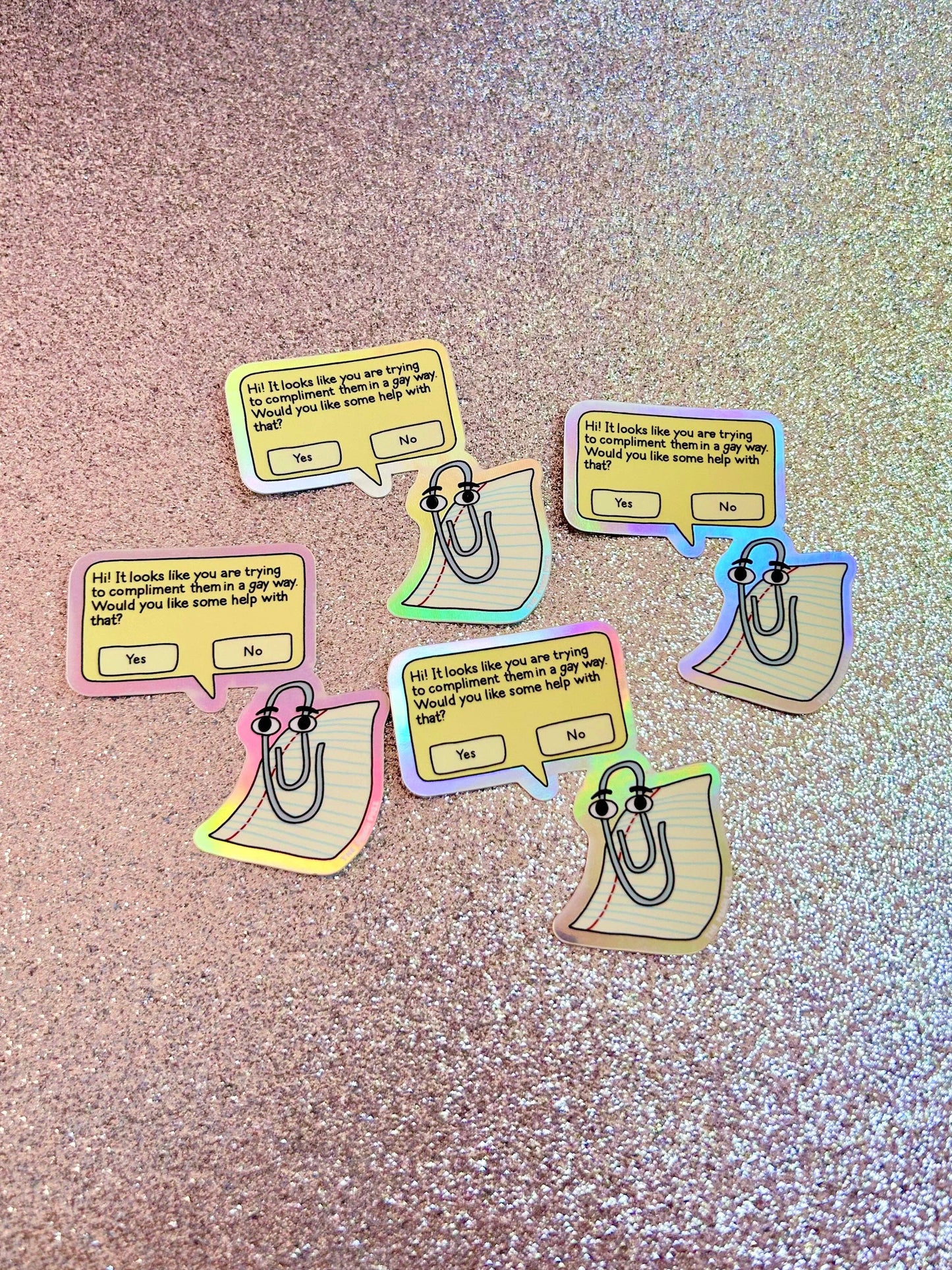 The Peach Fuzz - Gay Clippy Holographic Sticker