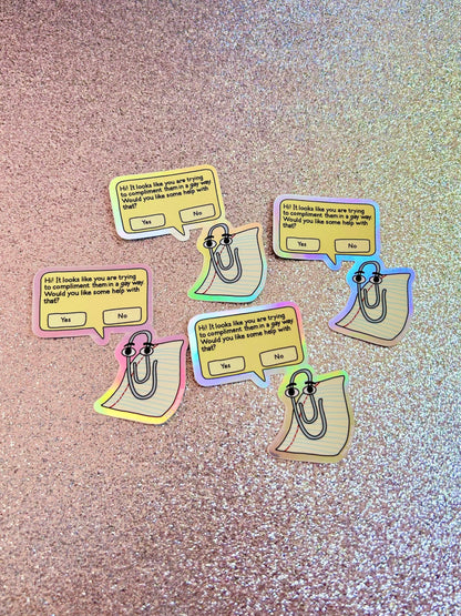 The Peach Fuzz - Gay Clippy Holographic Sticker