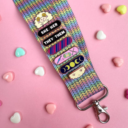 Kitty with a Cupcake - Rainbow Knit Lanyard