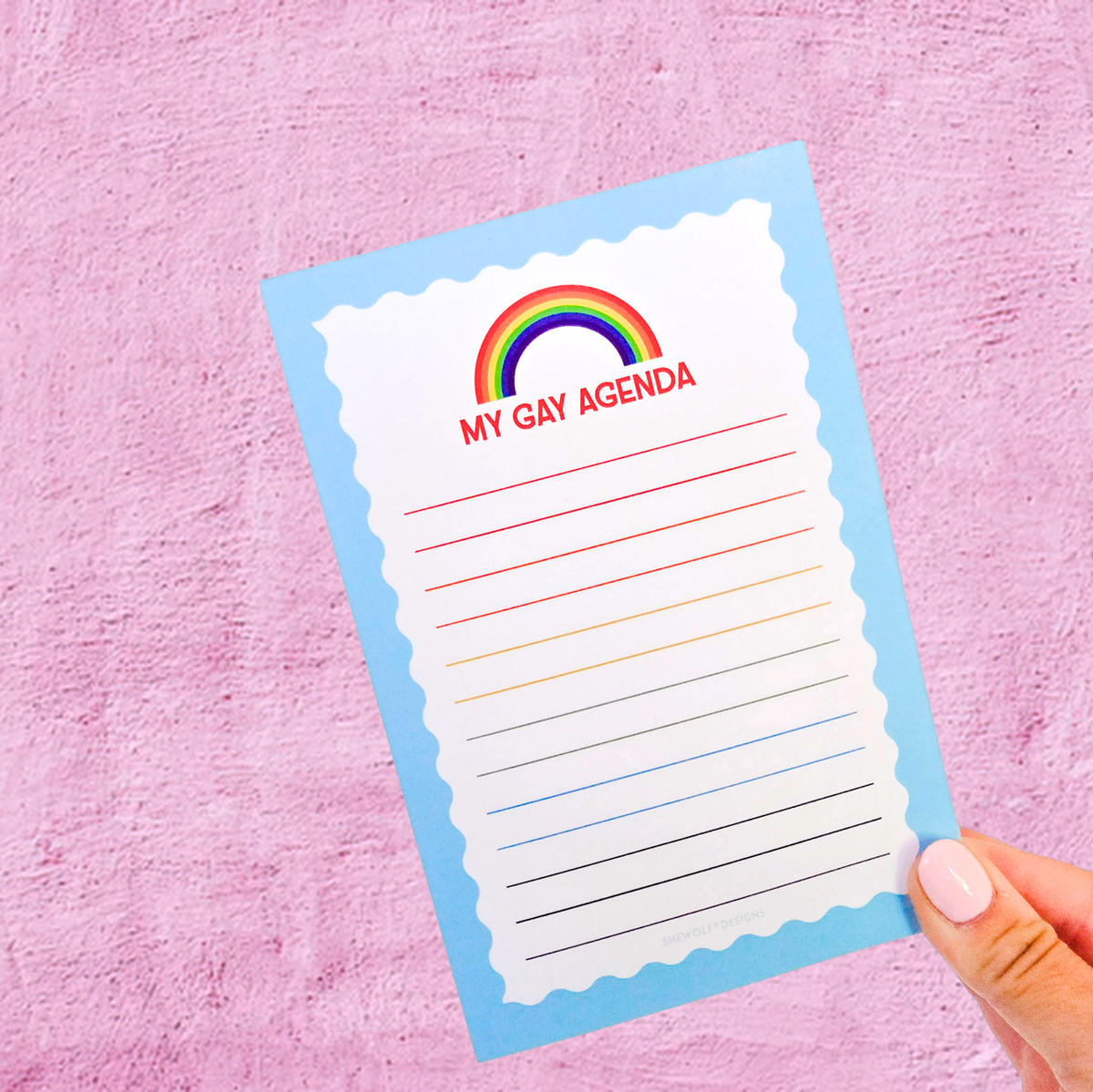 SHEWOLF Designs - My Gay Agenda Notepad - LGBTQ+ Holiday Gift with Pride Flag