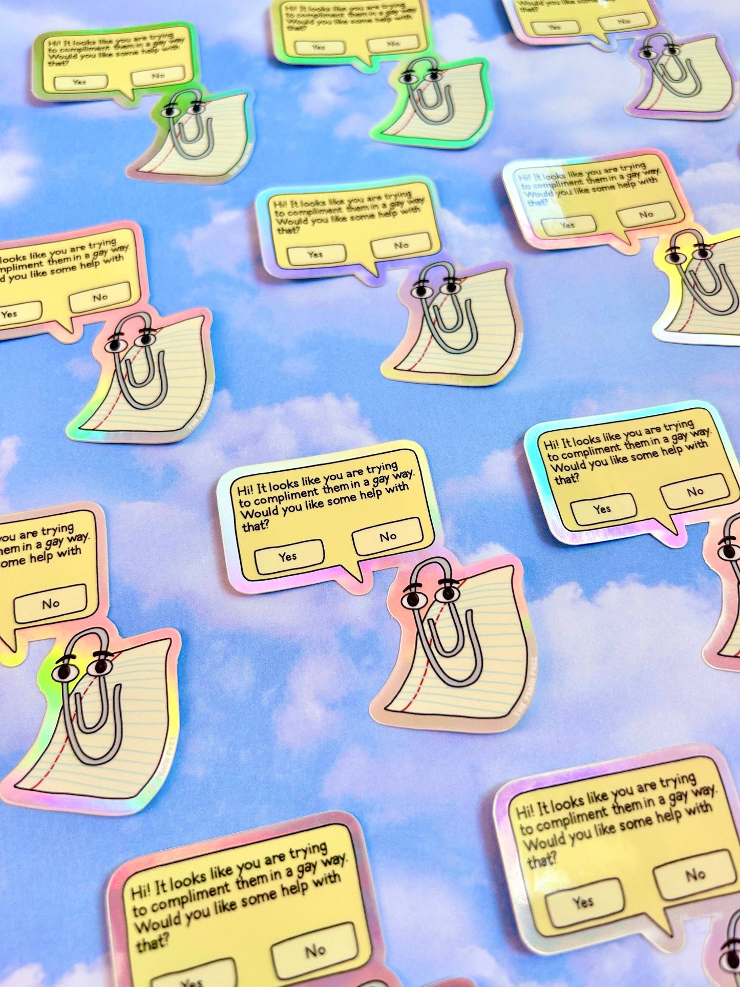 The Peach Fuzz - Gay Clippy Holographic Sticker