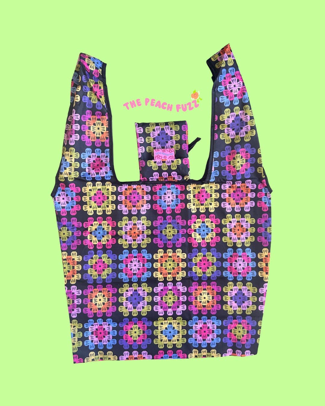 The Peach Fuzz - Granny Square Folding Shopper Tote